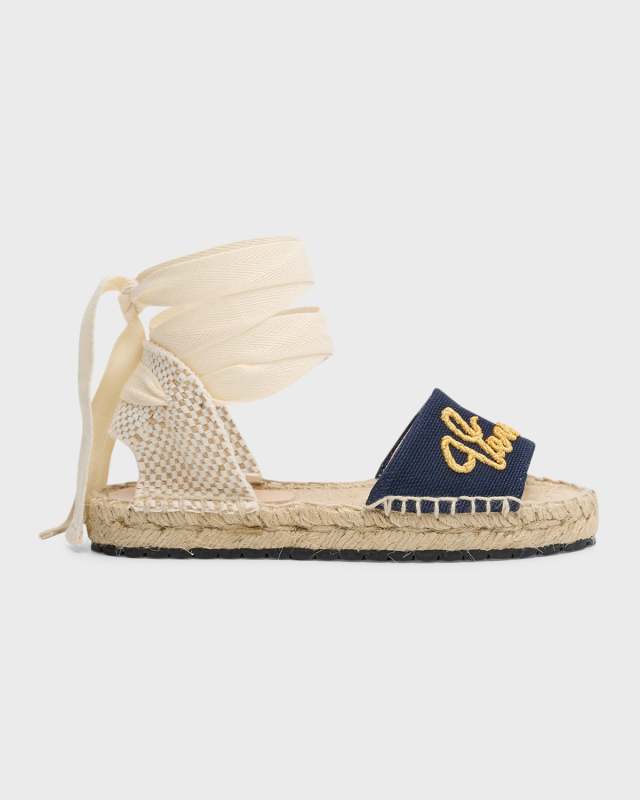 Girl's Logo Embroidered Lace Up Espadrilles Sandals, Kids
